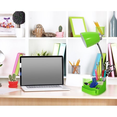 Limelights Gooseneck Organizer Desk Lamp with Holder and USB Port, Green LD1056-GRN